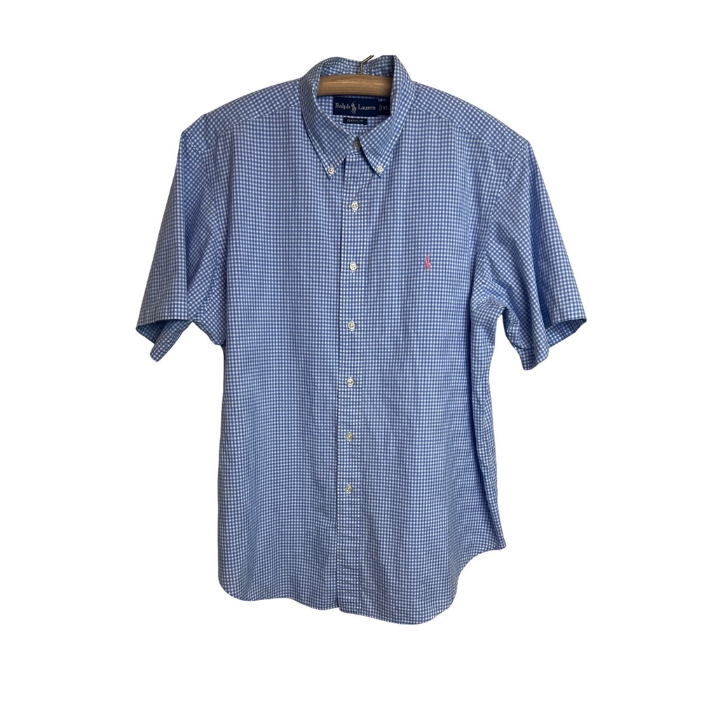 Ralph Lauren Button Down Shirt Mens XL Blue Gingham Plaid Classic Fit Cotton A26